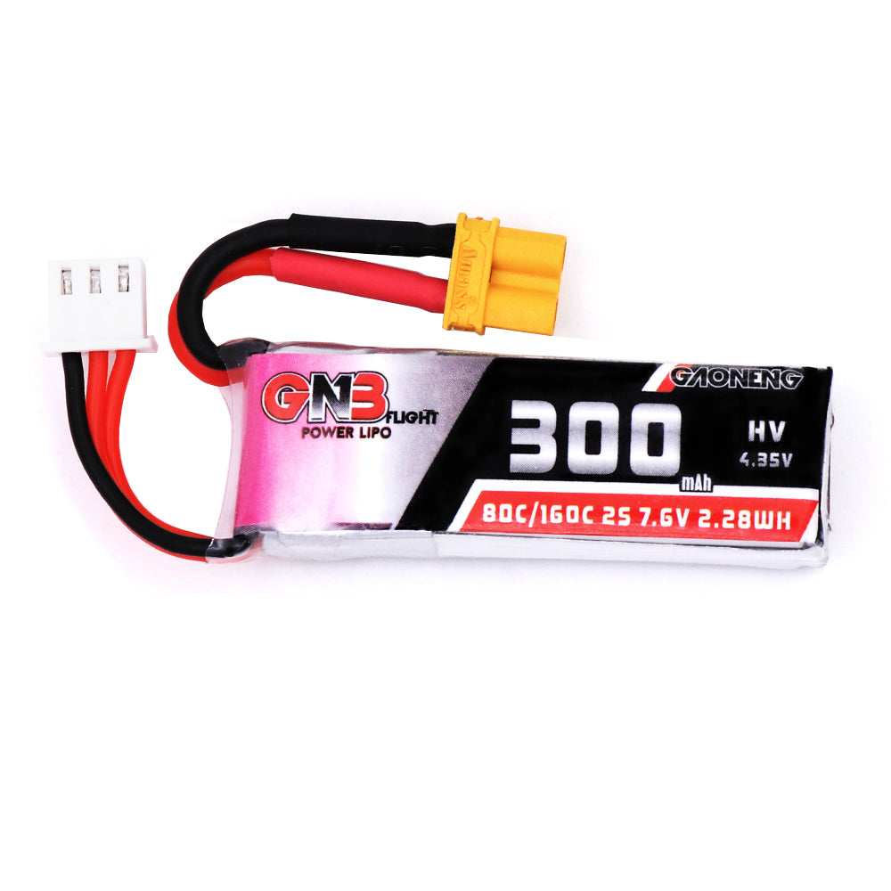 Gaoneng 7.6V 300mAh 80C/160C 2S HV 4.35V XT30 Lipo Battery for BETAFPV Whoop Quadcopter