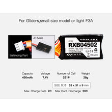 DUALSKY RXB04502 450mAh 7.4V 2C/20C LiPo Battery JST-XH TJC8 3P for Receiver RX Mini G.lider Micro RC Drone F3A Helicopter Racing Drone Quadcopter Airplane 