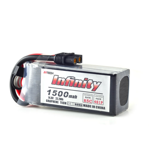 AHTECH Infinity 4S 14.8V 1500mAh 85C Graphene LiPo Battery XT60 Support 15C Boosting Charger 