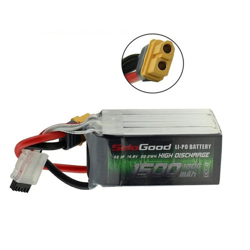 SoloGood 14.8V 1500mAh 75C 4S XT60 Plug Lipo Battery for Rc Racing Car Model Parts 