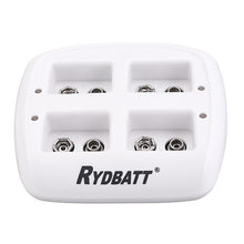 RYDBATT 4 Slots 9V Lipo Battery Charger with 4Pcs 9V 500mAh Lipo Battery