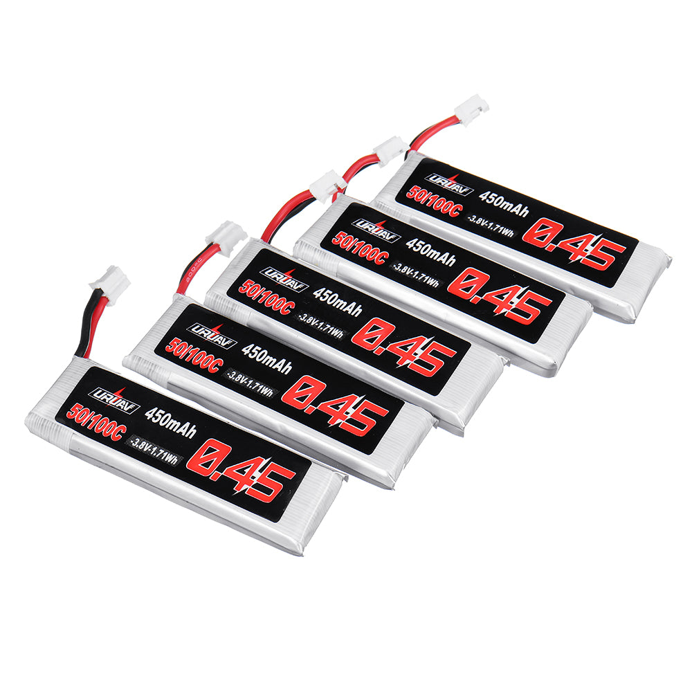 5Pcs URUAV 3.8V 450mAh 50/100C 1S HV 4.35V Lipo Battery PH2.0 for Emax Tinyhawk Tiny7 Happymodel Snapper7 EMAX Tinyhawk II 75mm