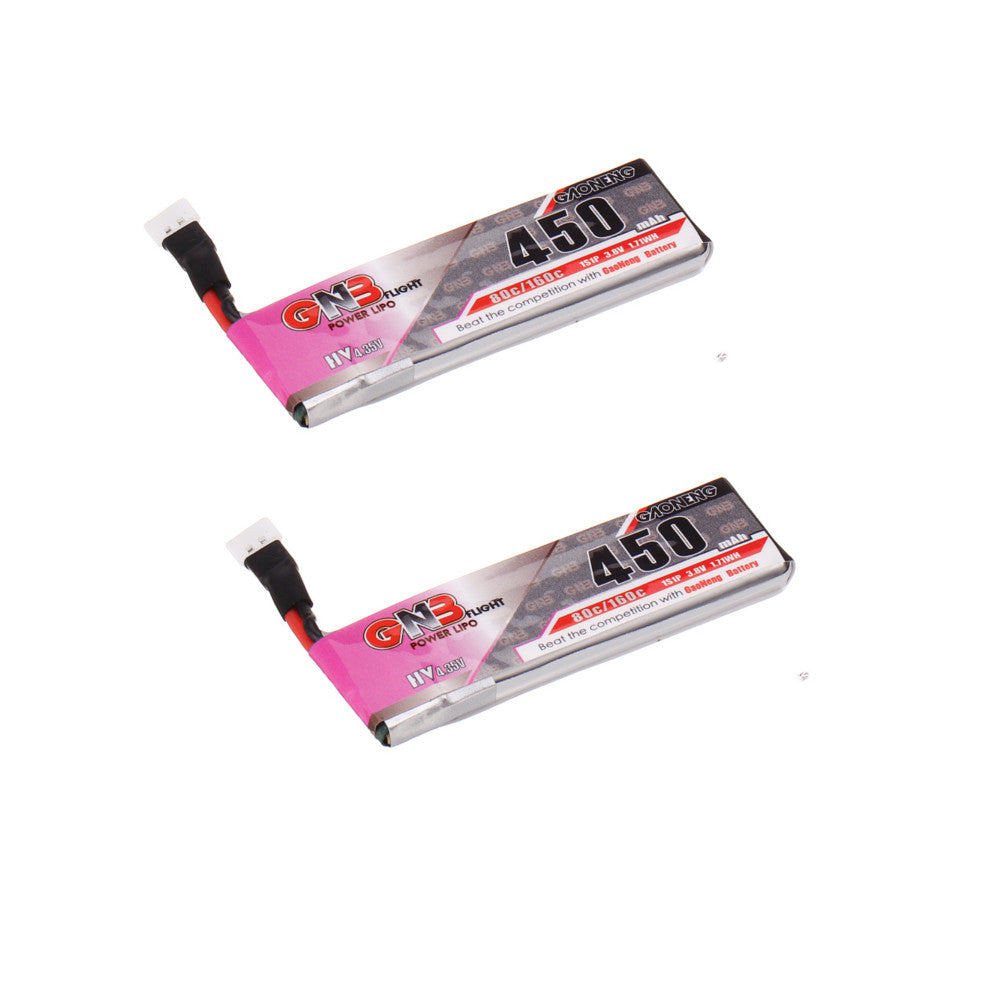 2PCS GAONENG GNB 4.35V 450mAh 1S 80C HV Lipo Battery with White Plug 
