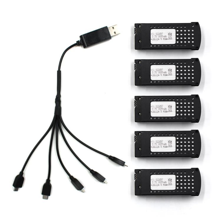SG106 Foldable RC Quadcopter Spare Parts 3.7V 1600mah Lipo Battery 5 in 1 USB Charging Cable Set