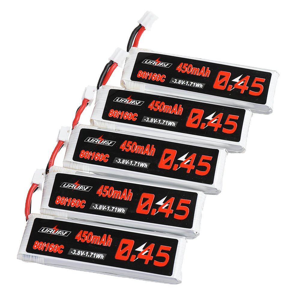 5Pcs URUAV 3.8V 450mAh 80C/160C 1S Lipo Battery PH2.0 Plug for EMAX Tinyhawk II 75mm Tiny7 Happymodel Snapper7
