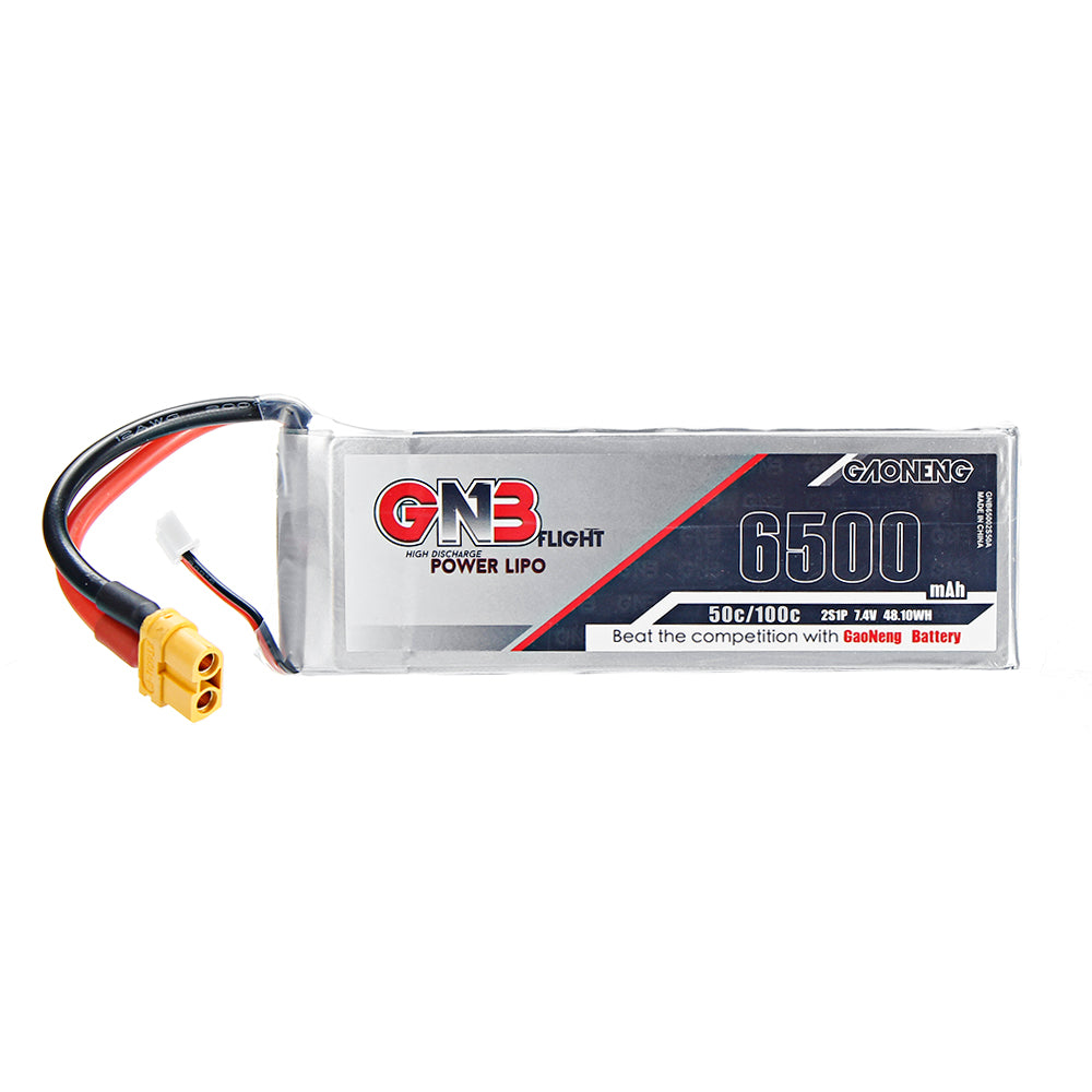Gaoneng GNB 7.4V 6500mAh 50C 2S Lipo Battery XT60U-F Plug for RC Car Quadcopter 