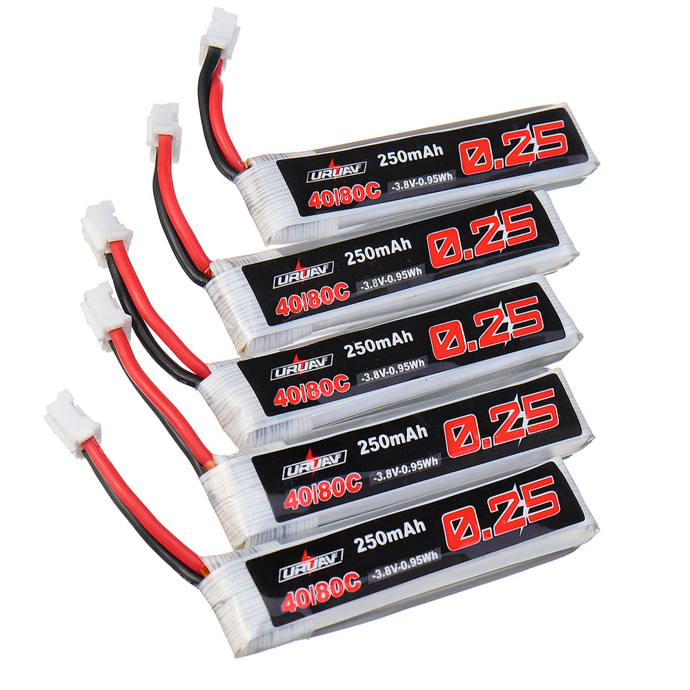 5Pcs URUAV 3.8V 250mAh 40C/80C 1S Lipo Battery PH2.0 for Eachine US65 UK65 URUAV UR65 Mobula7 
