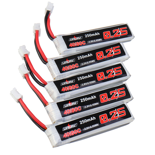 5Pcs URUAV 3.8V 250mAh 40C/80C 1S Lipo Battery PH2.0 for Eachine US65 UK65 URUAV UR65 Mobula7 