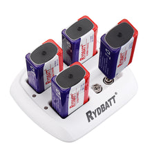 RYDBATT 4 Slots 9V Lipo Battery Charger with 4Pcs 9V 500mAh Lipo Battery