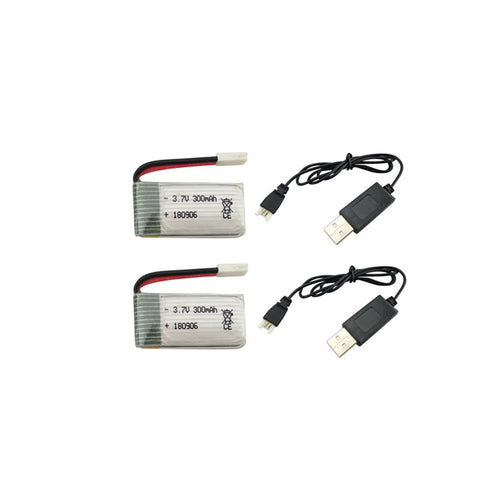 2PCS 3.7V 300mAh Lipo Battery With USB Charging Cable for H8 H22 Eachine H8 Mini