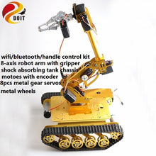 SZDOIT Wifi/Bluetooth/Handle Control 8DOF Vehicle Robot 8-Axis Robot Arm with Gripper +TS100 Tank Chassis Kit Servos for Arduino