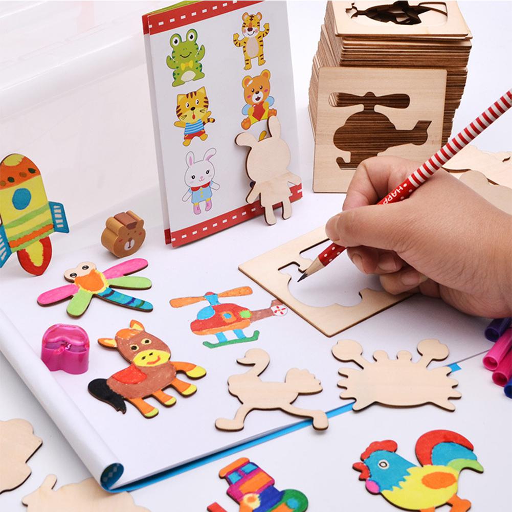 52pcs Wooden Painting Boards Children Kids Study Painting Tool Baby Graffiti Coloring Painted Template Pack Child Puzzle Toys