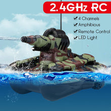 High-intensity LED Blinking 2.4 GHZ Remote Control Amphibious Tank Toys 4 WD Off-road Crawler Shockproof RC Car Gift for Kids