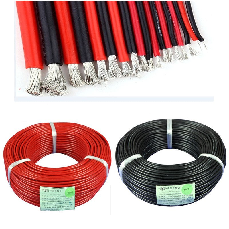 2PCS 1 Meter 1M Red+ 1M Black Silicon Wire 12AWG 16AWG 18 20 22 24 26 28 30 AWG Heatproof Soft Silicone Wire SR Wire