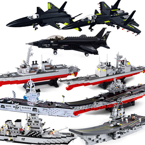 Sluban Model Building Blocks Navy Submarine Military Ship Plane Aircrafted Carrier Warship Battle Cruiser Frigate Toys