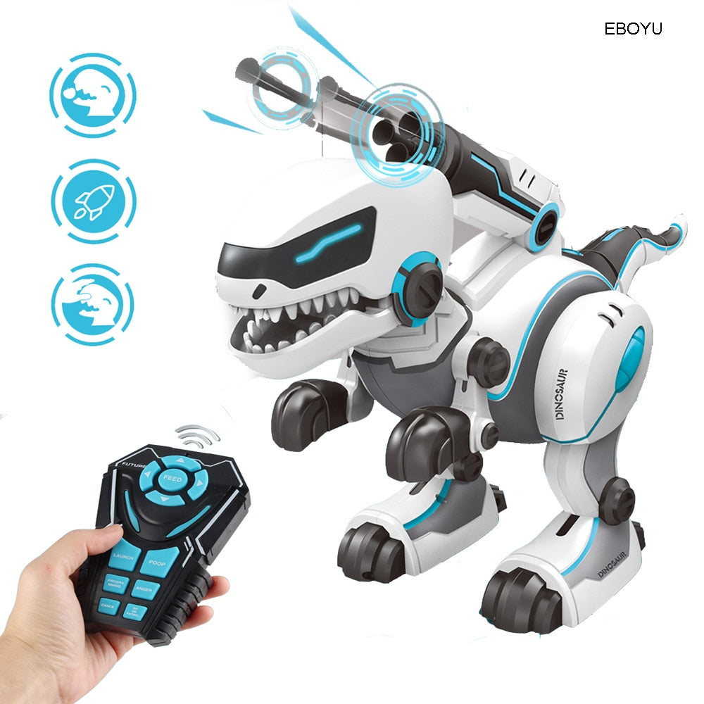 EBOYU RC Dinosaur Robot Remote Control Walking Dinosaur Toy Interactive Dancing Singing Missiles Launching Feeding Dino Robot