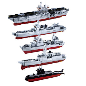 Sluban Navy Battle Ship Aircrafted Carrier ruiser Military Submarine Naval Destroyer Warship Model Building Block Toys For Kids