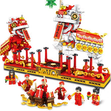 Chinese Street Building Blocks Model Assembly Legoing Bricks Dragon and lion dance Model Kit New Year Gifts Toys for Children