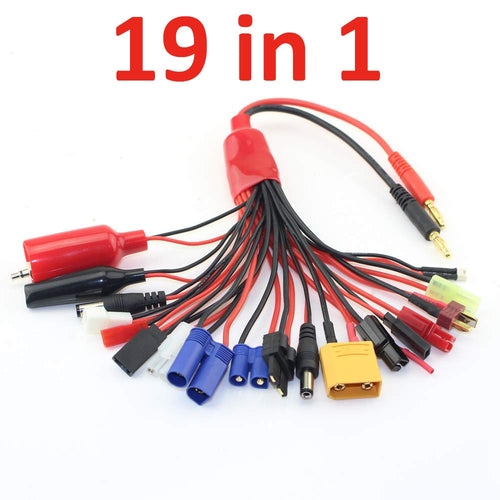 19 in1 RC Lipo Battery Charger Adapter Convert Cable 4mm Banana Plug to Traxxa JST FUTABAS/T-Plug XT60 EC3 EC5 Hxt TAMIYAS