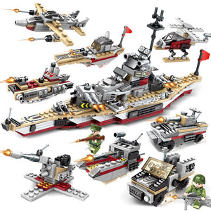 505PCS Aircraft Battle Building Blocks 8 in 1 Aircrafted Carrier Models Military Ship Bricks Toy Compatible Lego child gift