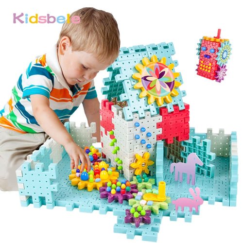 Kids 3D Gears Block DIY Toy Mushroom Nail Plastic Educational Toys Assembly Building Blocks Kit Bricks Toys For Boys Girls