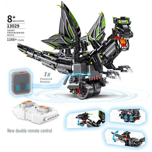 1166Pcs/Set APP Controlled RC Balanced Programming Dinosaur Building Kit Toys Games For Children Adult- Black
