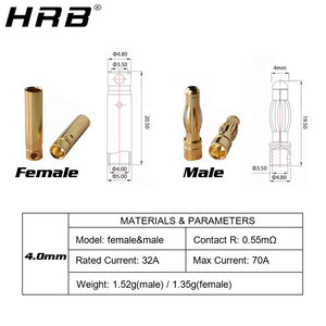 10PCS Amass Banana Plug 2.0mm 3.0mm 3.5mm 4.0mm Bullet Female Male Connector 5.0mm 5.5mm 6mm 6.5mm Brass Plated Copper RC Parts