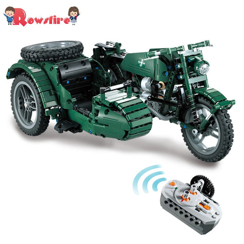 629Pcs 2.4G World War II Military Motorcycle Assembly Building Block Construction Kit For Children