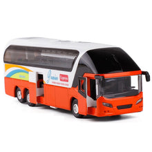1:32 Alloy Car Models,High Simulation Tour Bus, Metal Diecasts, Toy Vehicles, Pull Back & Flashing & Musical,Christmas Gifts