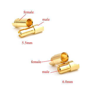 10pcs Amass 2.0mm 3.0mm 3.5mm 4.0mm 5.5mm Gold Bullet Banana Connector 6.0mm 8.0mm plug for RC Battery 5pairs