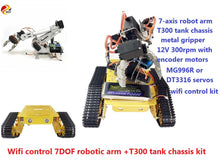 WIFI Control 7DOF Metal Vehicle Robot 7-Axis Robotic Arm with Gripper+T300 Smart Tank Chassis Kit Motors Servos Educational DIY