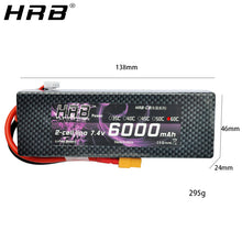 HRB Lipo Battery 2S 7.4V 6000mAh 60C XT60 T Deans TRX EC5 XT90 RC Parts Hard Case For Traxxas Airplanes Cars Boats 4x4 1/8 1/10