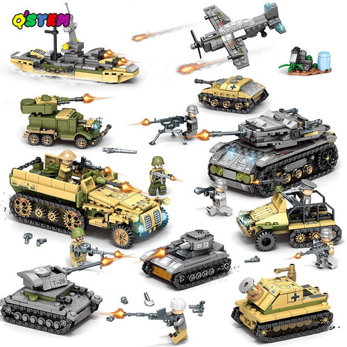 1061pcs Military German Tiger Tank Car Assembly Kits Building Blocks legoed Army WW2 soldier Model Kids brick children Toys Gift