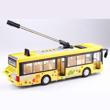 Kids Toys Alloy Sightseeing Bus Model 1/32 Trolley Bus Diecast Tram Bus Vehicles Car Toy with Light & Sound Collections