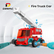 DEERC RC Cars Fire Truck Music DIY Disassembly Toys Tool Cars Remote Control Trucks Set for Children Boys Kids Assemble