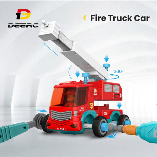 DEERC RC Cars Fire Truck Music DIY Disassembly Toys Tool Cars Remote Control Trucks Set for Children Boys Kids Assemble