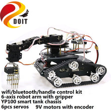 SZDOIT Wifi/Bluetooth/Handle Control Full Metal 6-Axis Robotic Arm With Gripper +YP100 Tracked Tank Chassis Kit DIY for Arduino