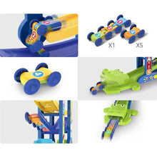 Ramp Race Track and 6 Mini Inertia Car Sliding Toy Vehicel and Train Baby Toddler Motor Skill Developmental Kids Gift