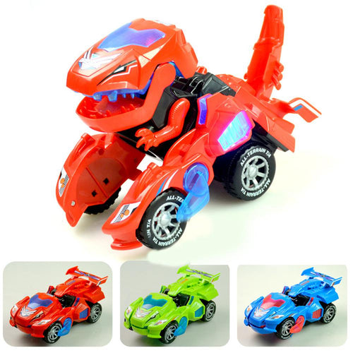 HobbyLane 3D Deform Dinosaur Electric Car Toy Universal Wheel Transformation Robot Car Vehicle with Light Random Color