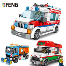 City compatible Ambulance Bricks Pizza car Sanitation Vehicle Truck assembled Building Blocks kits kids toy Children gift