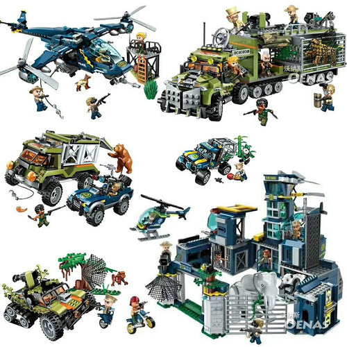 Forest Police Headquarters Mobile Fort Helicopter Model Assembling Bricks Building Blocks Kit DIY Toys Compatible Legoinglys