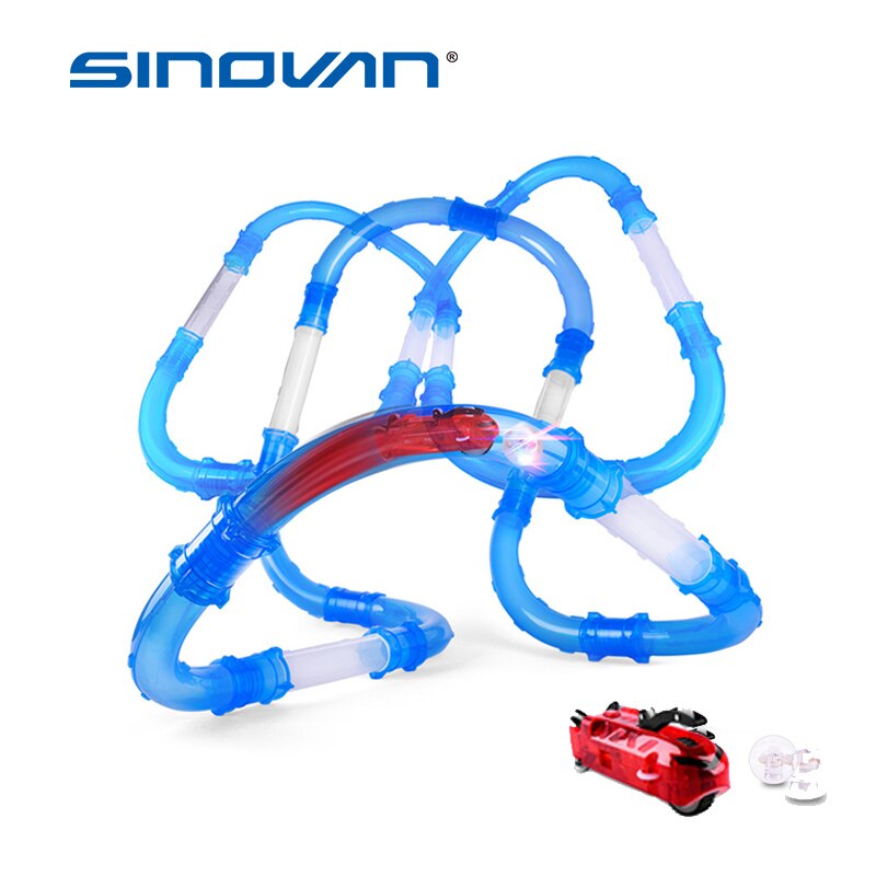 DIY assembled rail cars RC toy car children tubes Racing trucks Remote control speed tubes car race track Flash light building