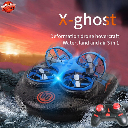 Chrismas Gift Water Land Air 3 To 1 Multifunction Remote Control Hovercraft Drone 2.4G Fly/Land/Water Mode RC Hovercraft Boat