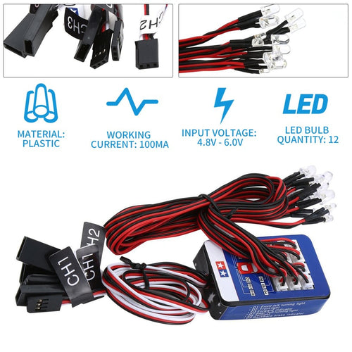12 LED Lighting Kit Steering Brake Simulation Flash Light for 1/10 RC Car For Yokomo For Tamiya Exquisitely Designed