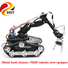 SZDOIT 7DOF Metal Vehicle Robot Mobile Platform 7-Axis Robotic Arm with Gripper + Y100 Tracked Tank Chassis Kit DIY for Arduino