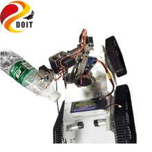 SZDOIT Full Metal 7DOF Vehicle Robot 7-Axis Robotic Arm with Gripper+ 4WD Tracked Tank Chassis Kit Servos Motors DIY for Arduino