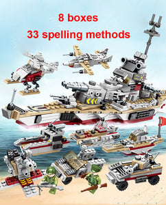 505PCS Aircraft Battle Building Blocks 8 in 1 Aircrafted Carrier Models Military Ship Bricks Toy Compatible Lego child gift