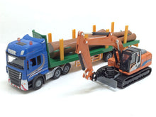 Jing bang Semi-Trailer Flatbed Trailer Wood Transportation Truck with Grasping Wood Alloy Freight Truck Model 1:50 Toy