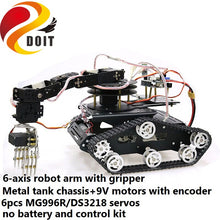 SZDOIT Full Metal 6-axis Robot Arm with Gripper + Y100 Smart Tank Chassis Kit 6DOF Vehicle Robotic with 6pcs Servos for Arduino