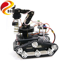 SZDOIT Full Metal 6-axis Robot Arm with Gripper + Y100 Smart Tank Chassis Kit 6DOF Vehicle Robotic with 6pcs Servos for Arduino